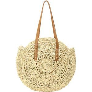 Straw Handbags Women Handwoven Round Corn Straw Bags Natural Chic Hand Large